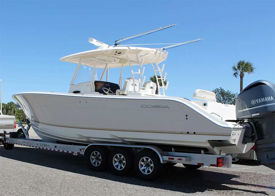 Montreal boat loaded on a trailer for recovery and towing