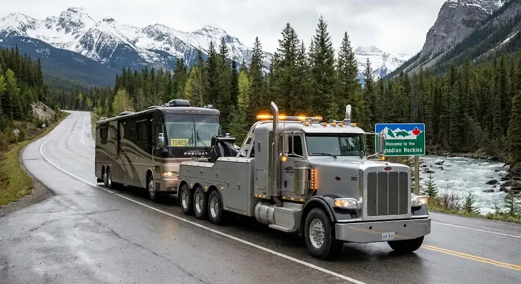 Montreal medium-duty tow truck on commercial route
