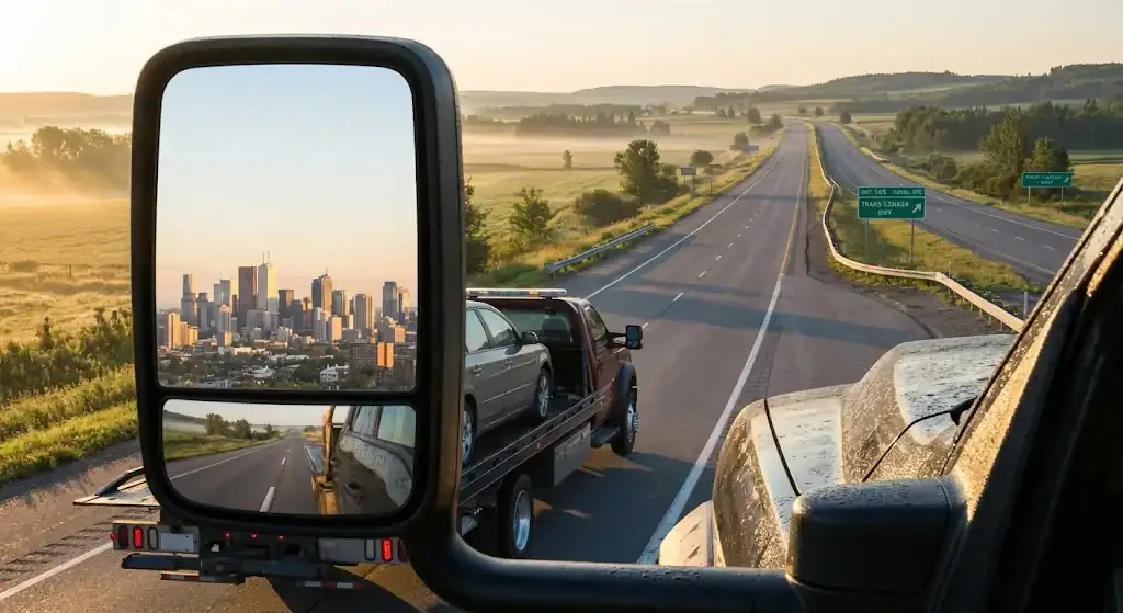 Montreal tow truck on extended highway route